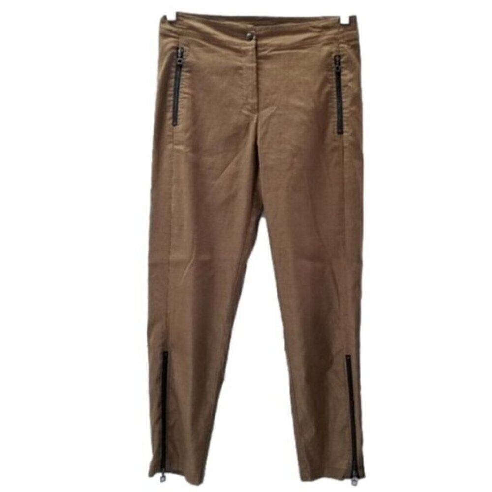 Sarah Pacini Linen Blend Ankle Zipper Pants